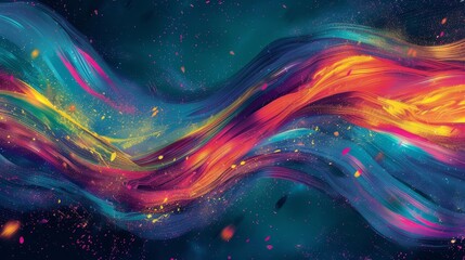 Wall Mural - Abstract backdrop with flowing strokes neon contrasts and deep teal-bright turquoise gradient