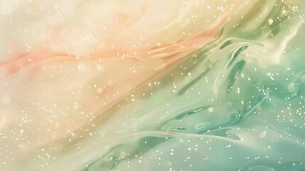 Wall Mural - Serene abstract scene with bubble-like strokes pastel hues and pink-mint gradient