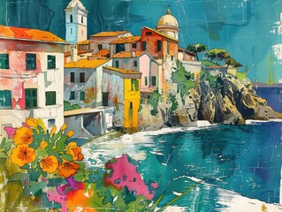 Wall Mural - Seaside beach landscape illustration