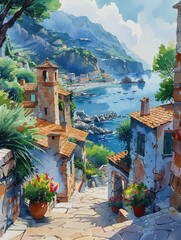 Wall Mural - Seaside beach landscape illustration