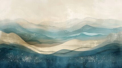 Wall Mural - Dark teal to light ivory gradient with gentle waves and sand textures background