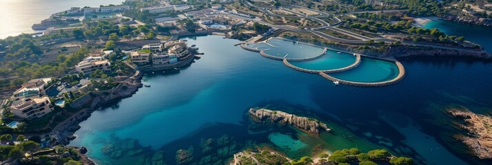 An aerial view of Port Andratx's Fish Ponds, Balearic Islands, Mallorca, Spain.