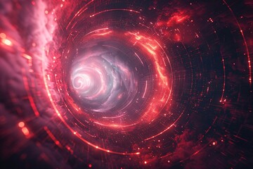 Wall Mural - Futuristic Red Wormhole with Digital Elements