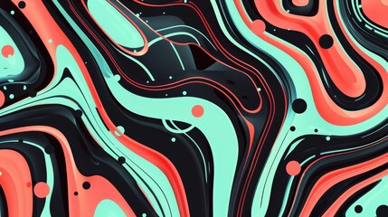 Canvas Print - Captivating Neon Crimson and Mint Abstract Pattern with Playful Curves - Vibrant,Digital,and Dynamic Geometric Background Ideal for Wallpaper,Fashion,and Graphic Design