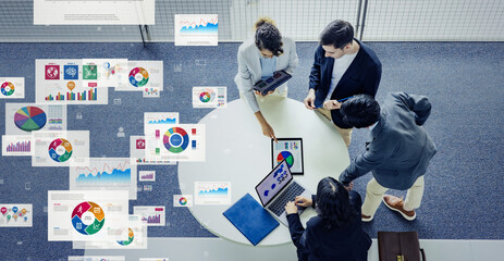 Wall Mural - Multinational business people meeting and business data concept