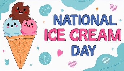 Wall Mural - Happy National Ice Cream Day Poster Design. Holiday concept. Template for background, banner, card, poster