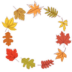 Wall Mural - Banner made of autumn leaves. Vector illustration of a bright colorful autumn background. Vector