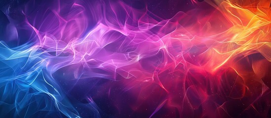 Wall Mural - A mesmerizing abstract background featuring colorful smoke-like swirls in vibrant blue, purple, and orange hues against a dark backdrop.