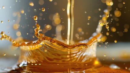 Splash of liquid sugar captured mid air, with droplets sparkling in the light