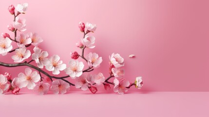 Wall Mural - Delicate Pink Cherry Blossoms on a Pink Background