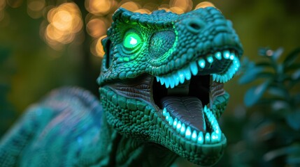 close up of a dinosaur with its mouth open