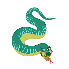 Wall Mural - Traditional Chinese green snake zodiac sign. Asian serpent sacred symbol of goodness and wisdom. Japanese ancient animal vector eps illustration isolated on white background