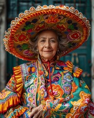 Woman in Stunning Traje de Charro with Colonial-Era Mansion Backdrop

