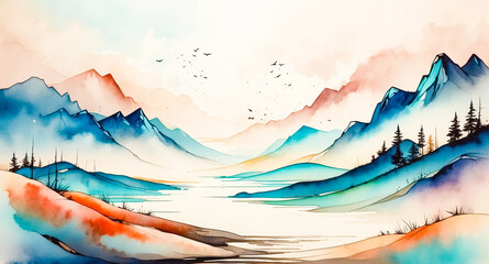 Sticker - Watercolor Mountain Landscape