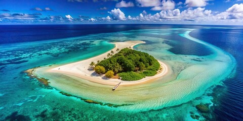 Wall Mural - Land surface in the water Aerial view of a sandy island surrounded by clear blue water, island, beach, water, ocean