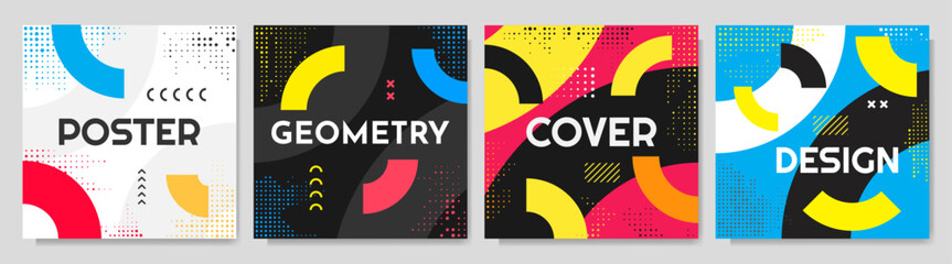 Wall Mural - vector illustration. neo memphis pattern banner collection. vibrant color background. cool bright wa