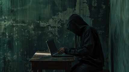 Sticker - The hooded hacker at laptop