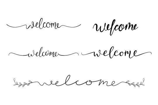welcome text calligraphy creative illustration for wedding invitation, banners, etc