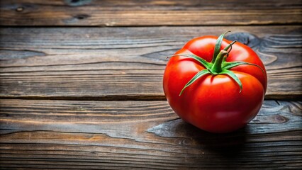 Wall Mural - Vibrant red tomato sitting on a rustic wooden table, fresh, organic, healthy, ripe, vegetable, food, farm, agriculture