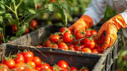 Wall Mural - The harvest of ripe tomatoes