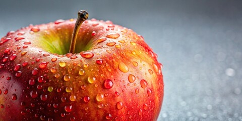 Poster - A close-up image of a fresh wet apple , juicy, ripe, organic, fruit, healthy, refreshing, natural