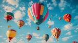 Joyful Celebration: Colorful Hot Air Balloons Against Clear Blue Sky