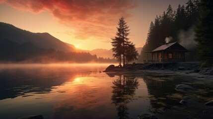 Wall Mural - sunset on the lake