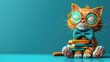 © LUPACO IMAGES - cat with glasses and a bow tie sitting on a stack of books