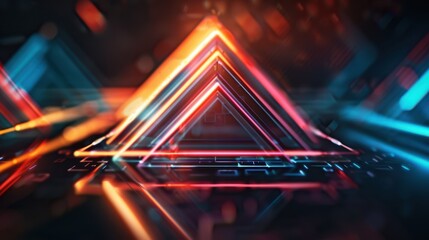 Wall Mural - futuristic neon triangle with vibrant colors and abstract shapes representing advanced technology an