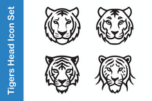 Tigers line Icons set with editable vector collections. 