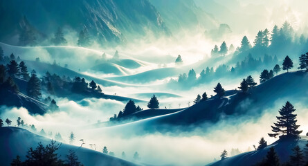 Wall Mural - Misty Mountain Landscape