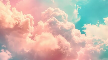 Wall Mural - celestial cotton candy dreamy cumulus clouds in pastel sky digital photography