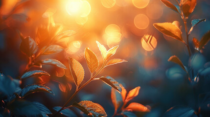 Wall Mural - a close-up of green leaves with sunlight shining through them. 