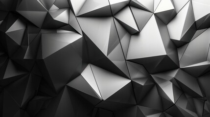 Wall Mural - Black white abstract background. Geometric shape. Lines, triangles. 3d effect. Light, glow, shadow. Gradient. Dark grey, silver. Modern, futuristic