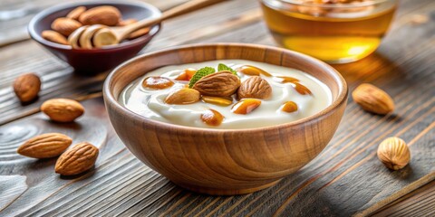 Wall Mural - Yogurt bowl topped with almonds and honey.