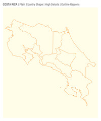 Wall Mural - Costa Rica plain country map. High Details. Outline Regions style. Shape of Costa Rica. Vector illustration.