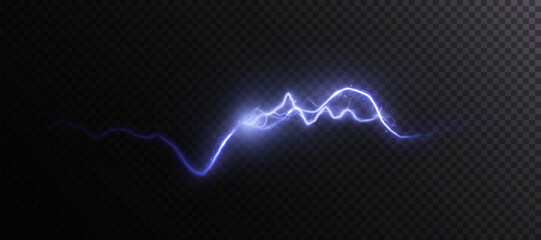 Poster - Abstract vector blue lightning on a black background. Blitz Lightning Thunder Light Sparks Storm Flash Thunderstorm. Strength Energy charge Thunder. Vector