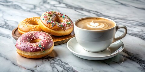 Wall Mural - Colorful donuts with a cup of coffee.