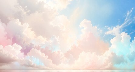 Canvas Print - Pastel Sky with Clouds and Sea Horizon