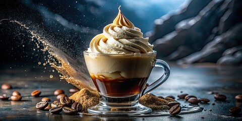 Canvas Print - Coffee with whipped cream and coffee beans.