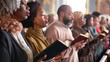 © Kateryna - a  of a group of worshippers in a church, each holding a Bible and praying fervently, Backgrounds, People, Praying, Heaven, Religion, Bible, with copy space