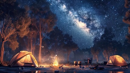 Wall Mural - camp at night