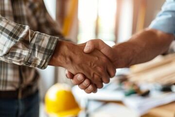 Poster - Construction worker and businessman shaking hands