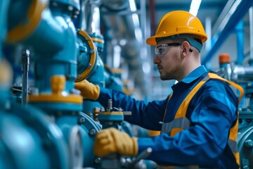 Male engineer working at a water supply station