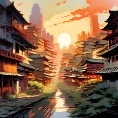 sunset over the ancient city