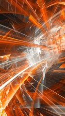 Wall Mural - Abstract digital art with orange and silver light trails, dynamic motion concept