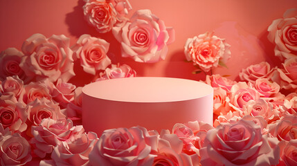 Wall Mural - podium surrounded by roses with empty frame