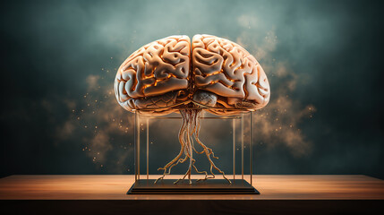 generated illustration luminous brain intertwined with a digital tree,
