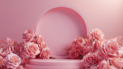 Wall Mural - podium surrounded by roses with empty frame