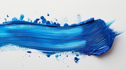 Wall Mural - Hand painted stroke of blue paint brush isolated on white background